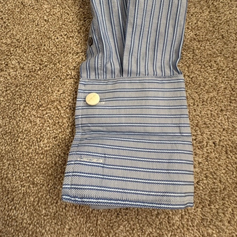 Ted Baker Archive Dress Shirt Men 16 Blue Stripe French Cuff Excellent Condition - Picture 15 of 16